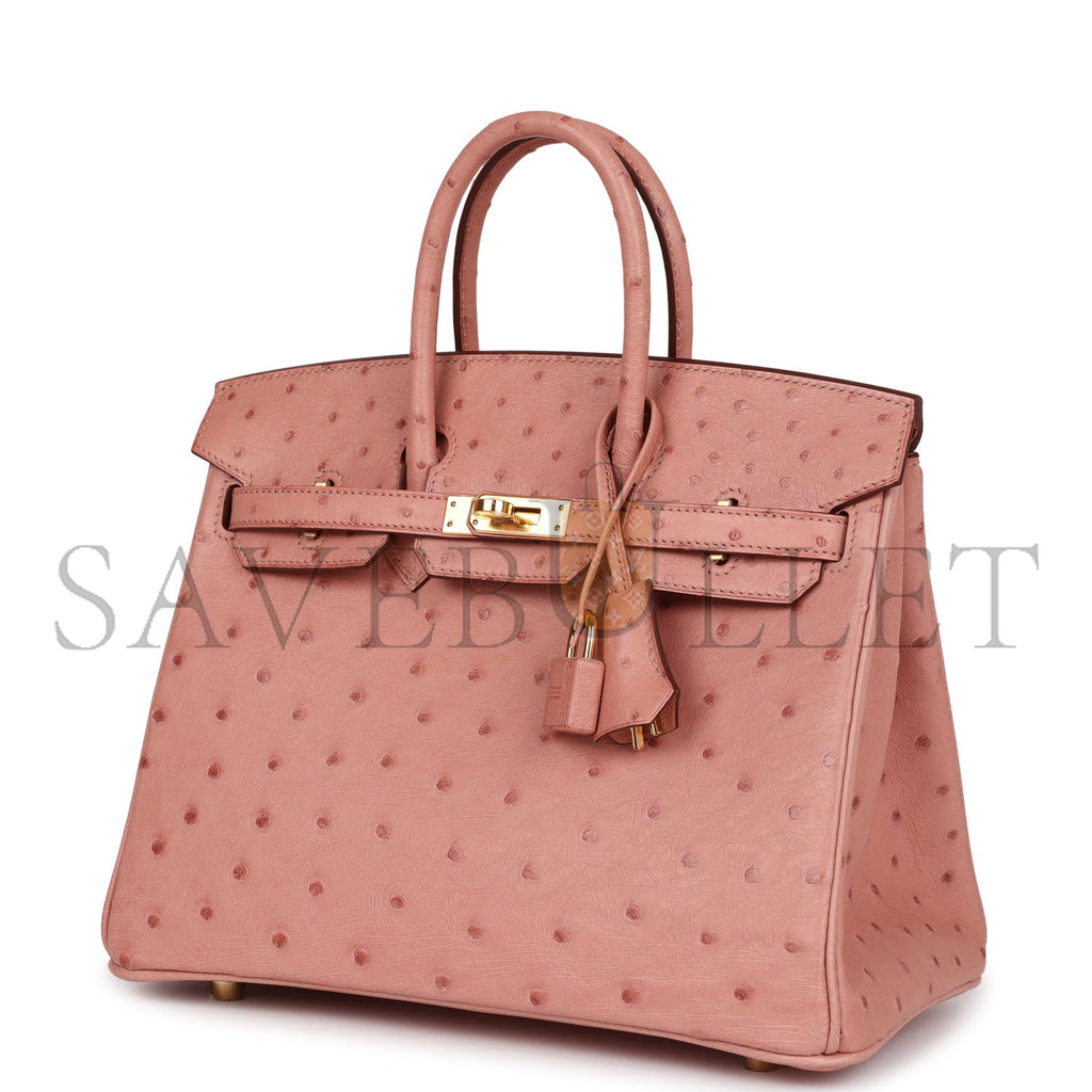 H**mes master birkin 25 ostrich leather cherry blossom pink gold buckle h041944ck92 (25*20*13cm)